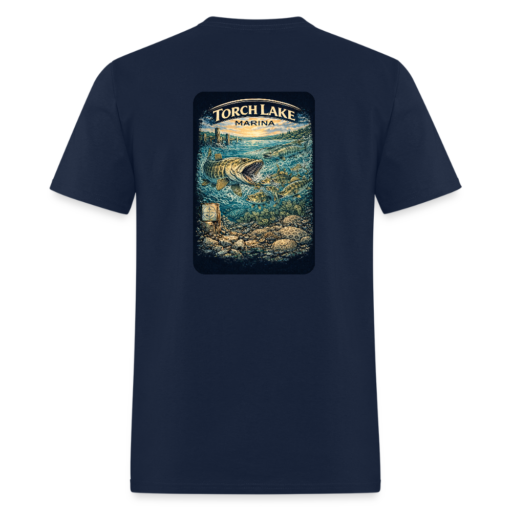 Torch Lake Marina T-Shirt | Michigan Inland Water Heritage - navy