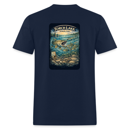 Torch Lake Marina T-Shirt | Michigan Inland Water Heritage - navy
