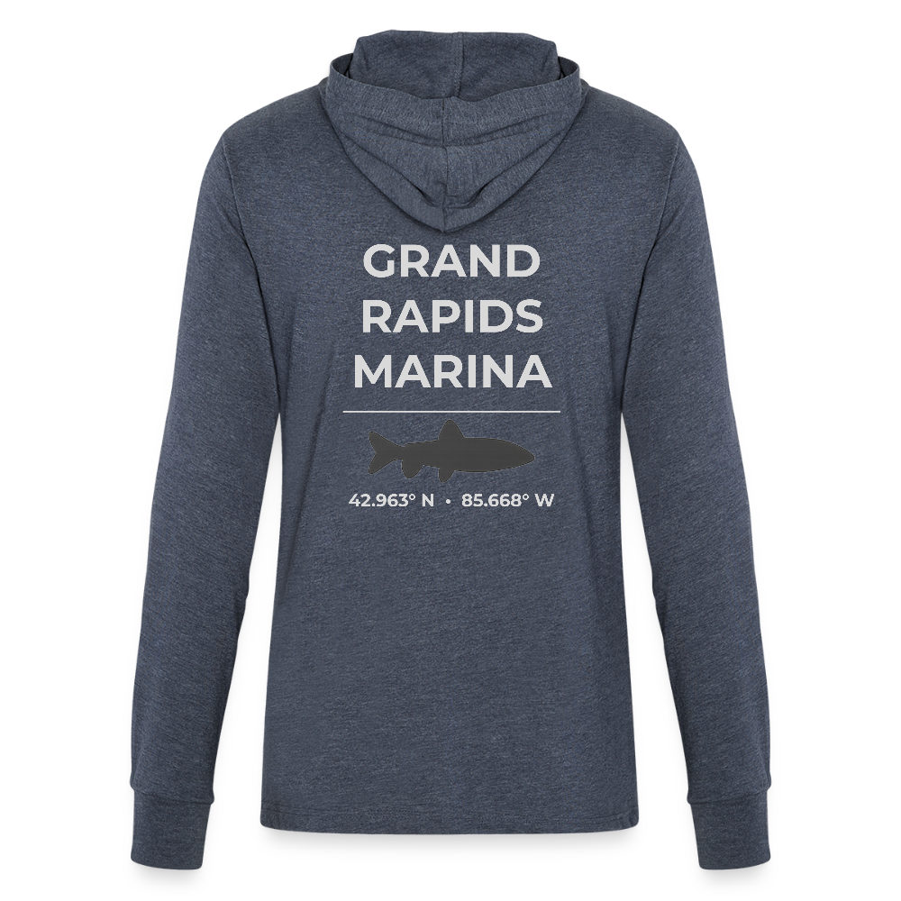 GRAND RAPIDS MARINA LONG SLEEVE HOODED TEE - heather navy
