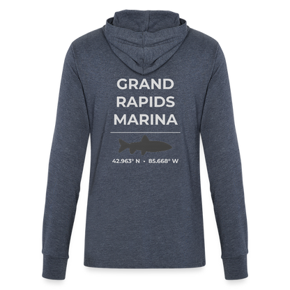 GRAND RAPIDS MARINA LONG SLEEVE HOODED TEE - heather navy