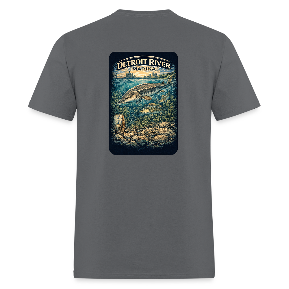 Detroit River Marina T-Shirt | Michigan Waterway Heritage - charcoal