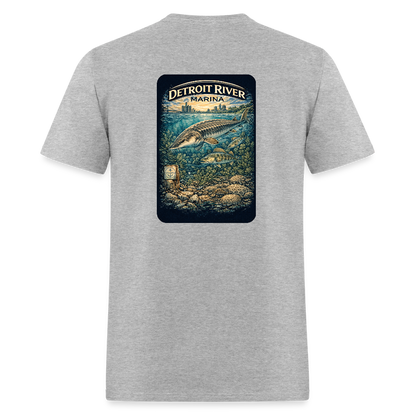 Detroit River Marina T-Shirt | Michigan Waterway Heritage - heather gray