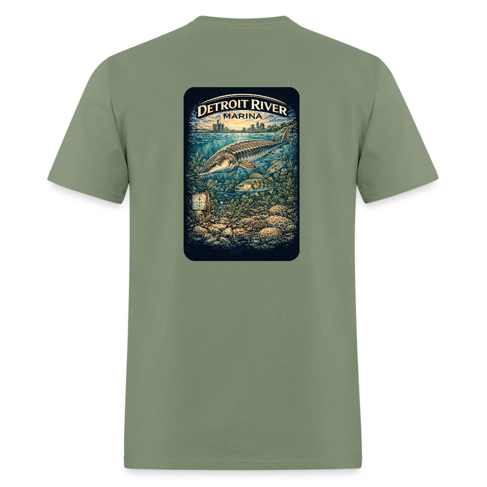 Detroit River Marina T-Shirt | Michigan Waterway Heritage - military green