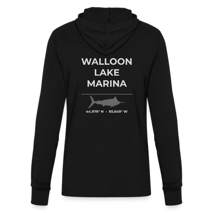 WALLOON LAKE MARINA LONG SLEEVE HOODED TEE - black