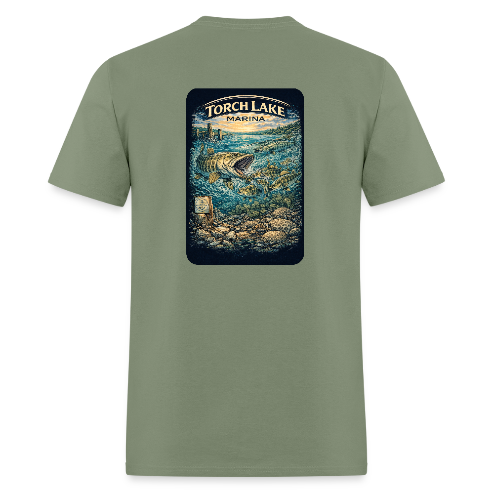 Torch Lake Marina T-Shirt | Michigan Inland Water Heritage - military green
