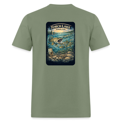 Torch Lake Marina T-Shirt | Michigan Inland Water Heritage - military green