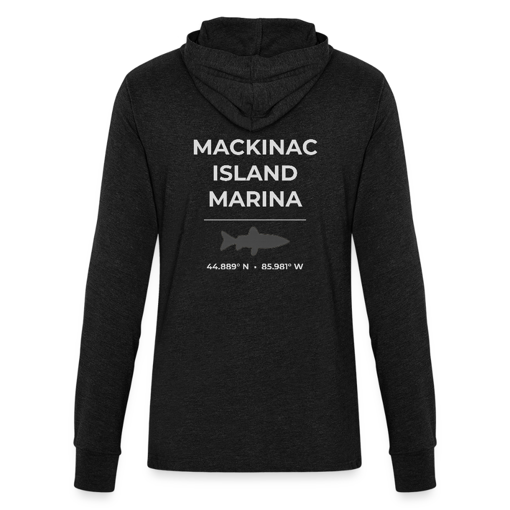 MACKINAC ISLAND MARINA LONG SLEEVE HOODED TEE - heather black