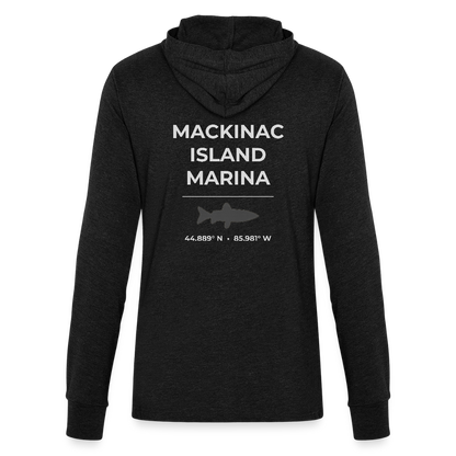 MACKINAC ISLAND MARINA LONG SLEEVE HOODED TEE - heather black