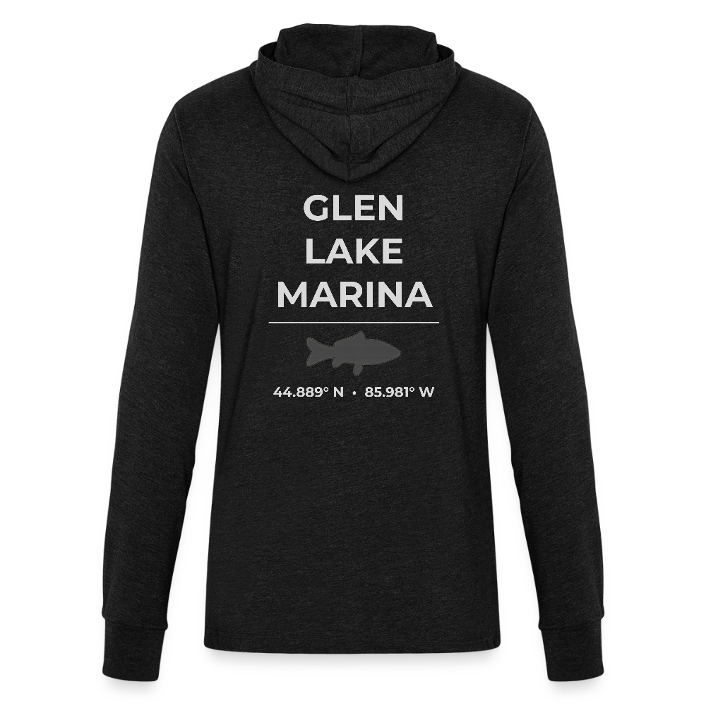 GLEN LAKE MARINA LONG SLEEVE HOODED TEE - heather black