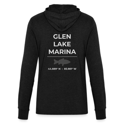 GLEN LAKE MARINA LONG SLEEVE HOODED TEE - heather black
