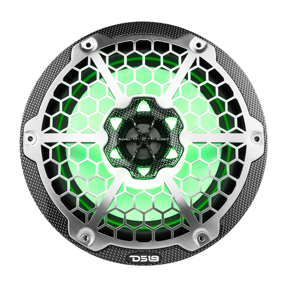 DS18 HYDRO 8" 2-Way Marine Speakers w/RGB LED Lights - 125W RMS, 4-Ohm - Black Carbon Fiber [CF-8M]