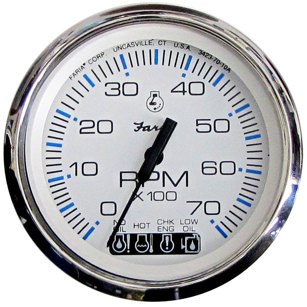 Faria Chesapeake White SS 4" Tachometer w/Systemcheck Indicator - 7000 RPM (Gas) (Johnson/Evinrude Outboard) [33850]