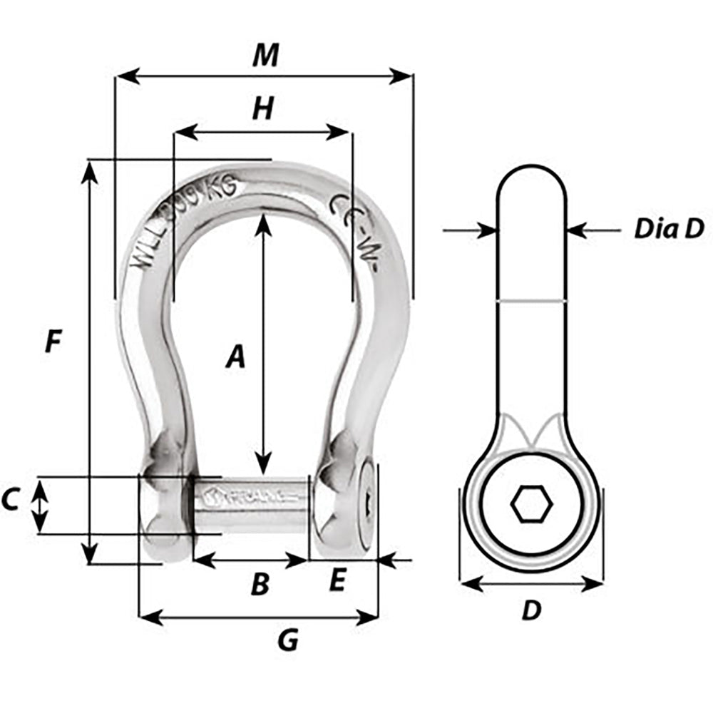 Wichard Self-Locking Allen Head Pin Bow Shackle - 12mm Diameter - 15/32" [1346W]