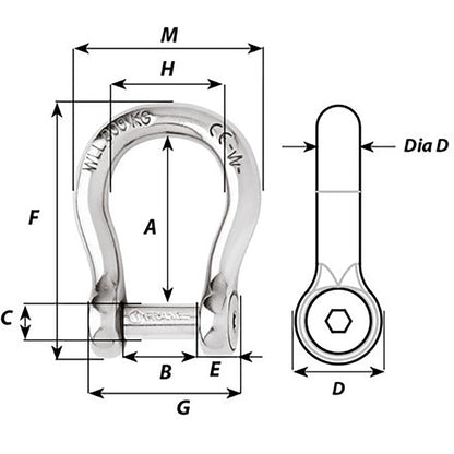 Wichard Self-Locking Allen Head Pin Bow Shackle - 12mm Diameter - 15/32" [1346W]